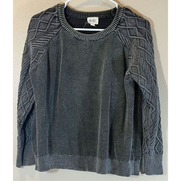 BiBi Stone Washed Black Cable Knit Crewneck Sweater Women’s Small - Picture 2 of 10